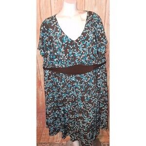 Apt 9 Brown Dot Belted Short Sleeve V-neck Dress Sz 1X